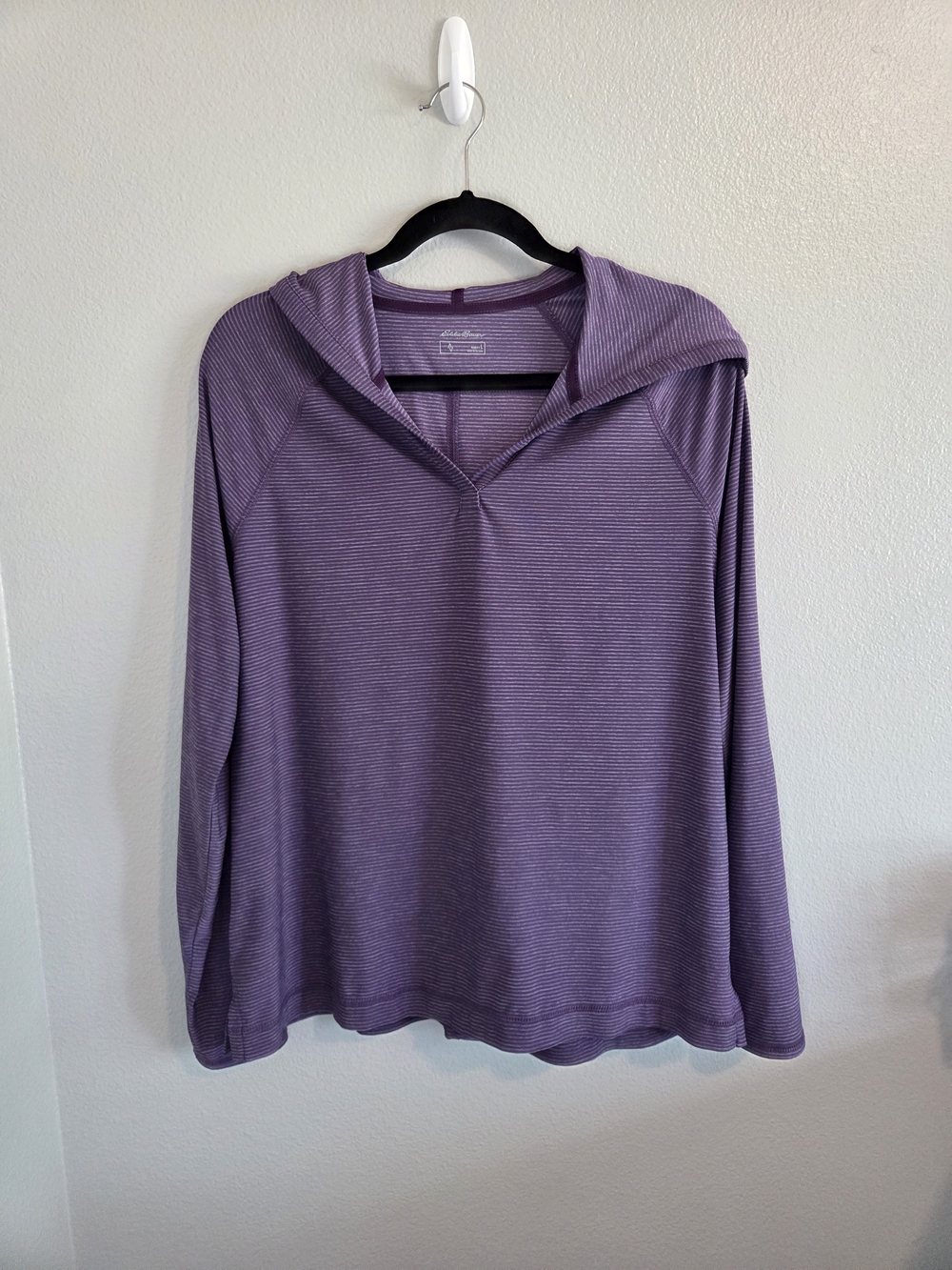 Eddie Bauer Purple Striped V-Neck Pullover